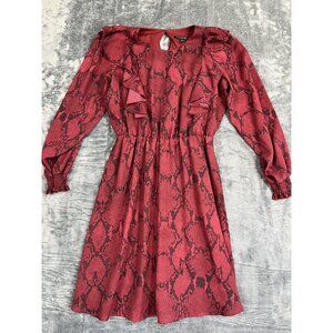 Banana Republic Womens Red Snake Print Long Sleeve Dress Ruffle Detailing Size S